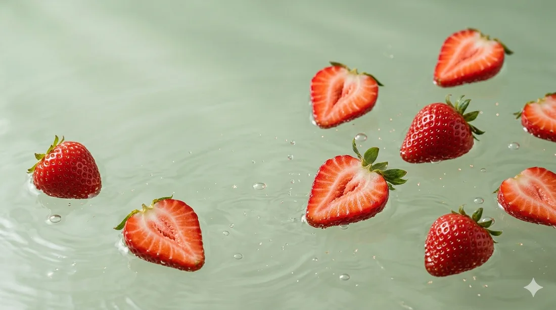 Sliced strawberries floating in water