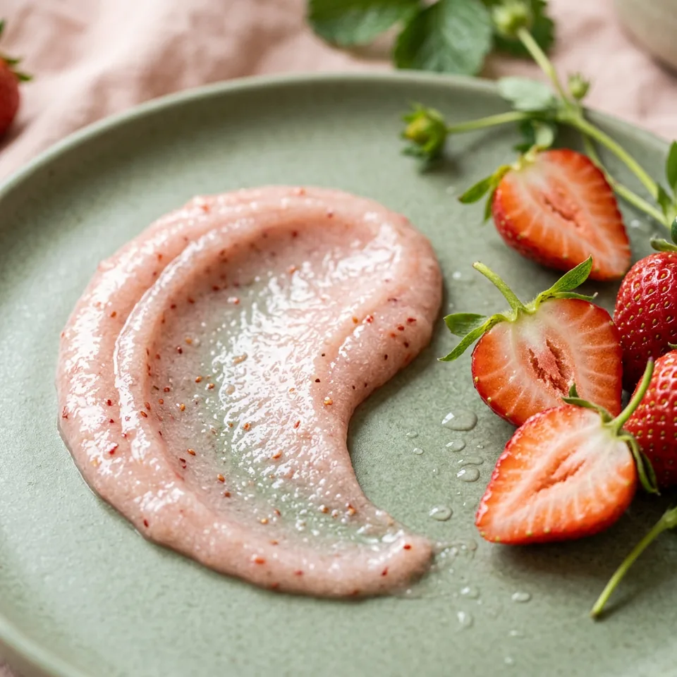 Pink strawberry sugar body scrub with fresh strawberries